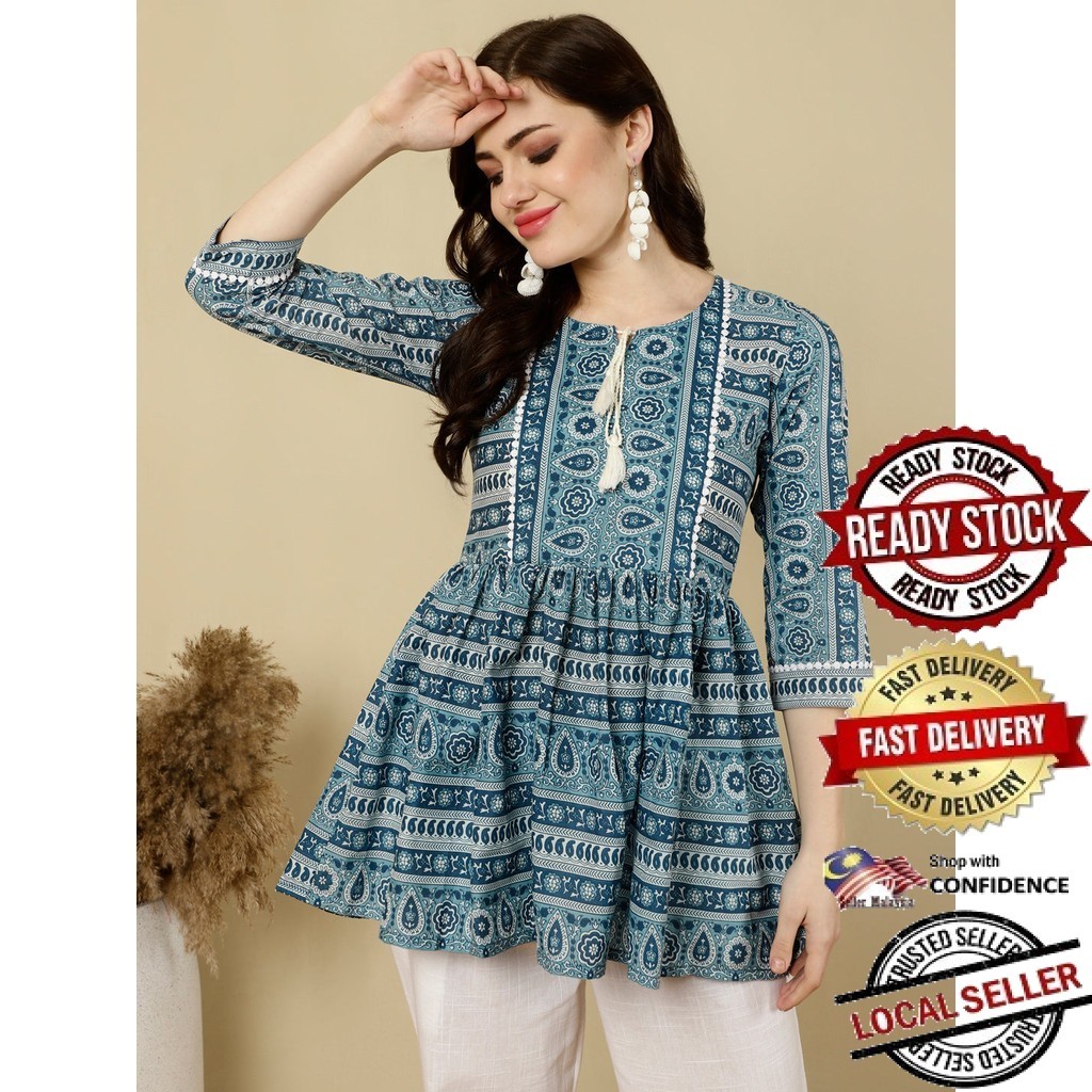 สั้น Kurti Kurta ผู้หญิงอินเดีย Kurtis Top Saree Sari Punjabi ชุด Readymade Kurti UD39843APTP