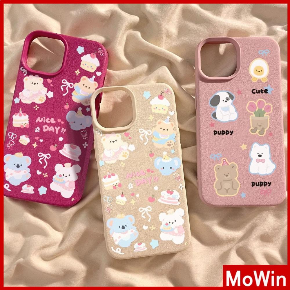 Movin - เคสหนัง iPhone 16 Pro Max iPhone 11 เนื้อนุ่ม TPU สีลูกกวาด ลายหมีน่ารัก เข้ากันได้กับ iPhone15 Pro max 14 13 12 Pro max XS XR 7 Plus 8 Plus