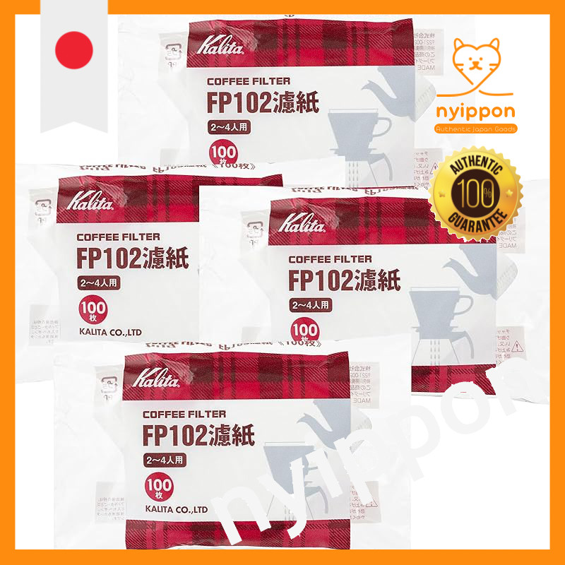 Kalita Coffee Filter FP102 Paper for 2-4 People, 100 Sheets, White #13127, Set of 4