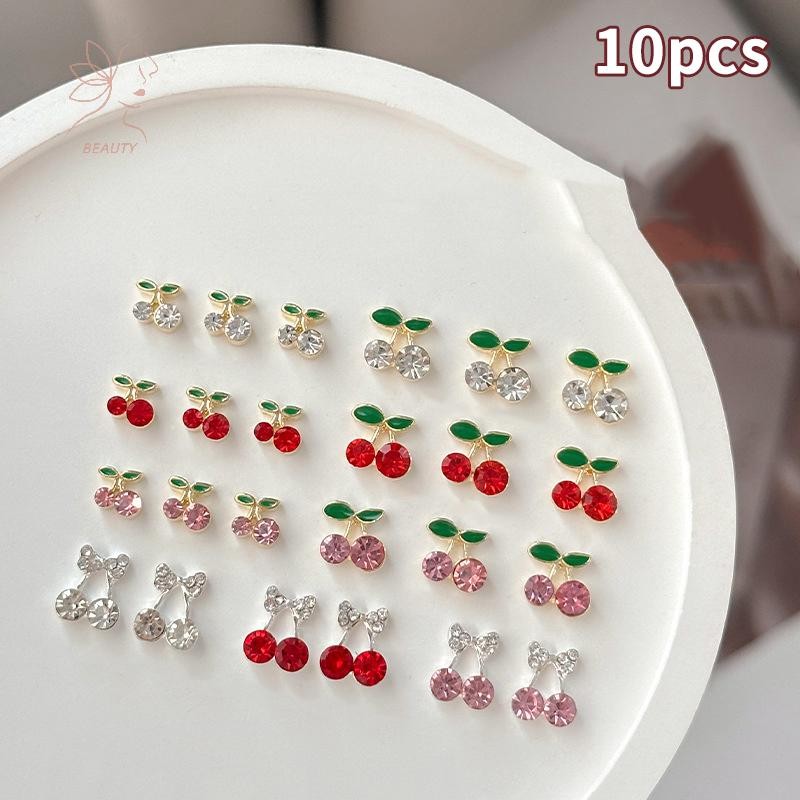 [maybeauty] 10 ชิ้น Cherry Nail Rhinestone 3D Cherry Charm สีแดงผลไม้เครื่องประดับคริสตัล Y2K โลหะผสมเล็บอัญมณีสําหรับผู้หญิงเล็บ {TH}