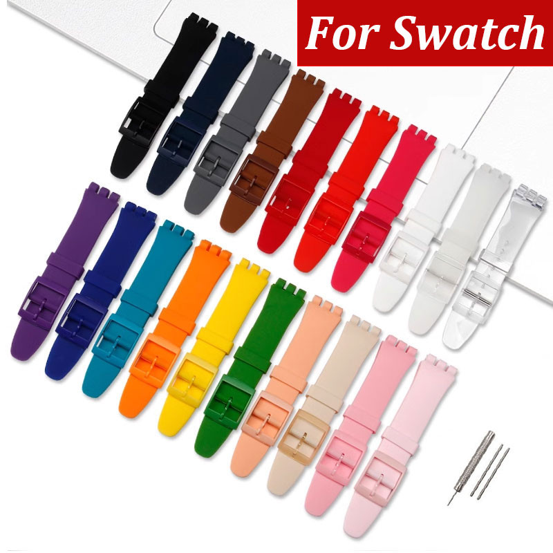 สายนาฬิกาซิลิโคนอ่อนสําหรับ Swatch YIS404 SURS103 YLS195 สายนาฬิกา 12 มม.16 มม.17 มม.19 มม.20 มม.สร้อยข้อมือยางกีฬา Watchband สายรัดข้อมือสีสันสดใสเข็มขัดข้อมือกันน้ํา