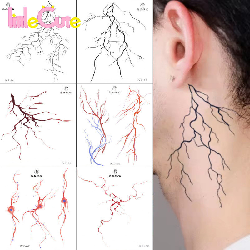 1/3/5 ชิ้น Vascular Lightning สติ๊กเกอร์รอยสัก - แขนคอ Fissured เลือดเส้นสักปลอม - DIY Body Art Decals - กันน้ํายาวนาน - สติ๊กเกอร์รอยสักชั่วคราว