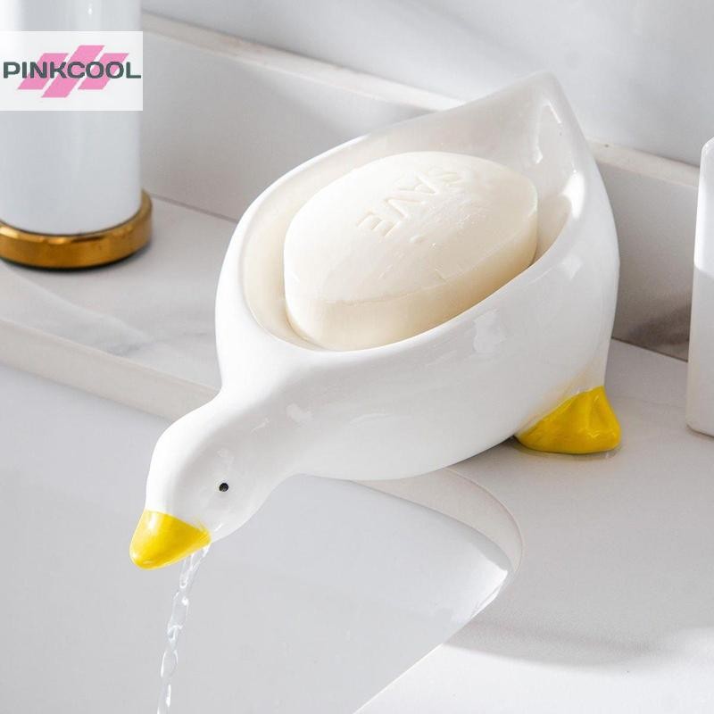 Pinkcool 1PC เป็ดสีเหลืองรูปร่างกล่องสบู่การ์ตูนจานสบู่ Drainable ที่วางสบู่คอนเทนเนอร์สบู่จานสบู่สําหรับถาดอุปกรณ์ห้องน้ําร้อน