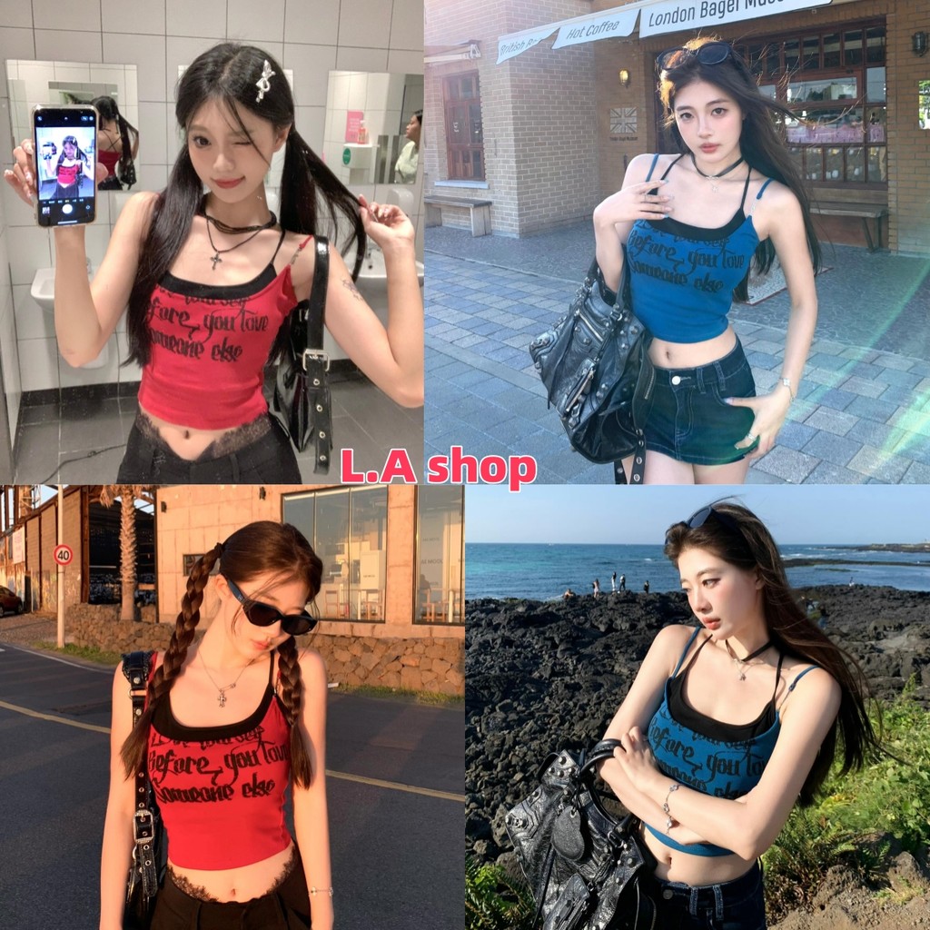 L.A Shop★สไตล์ใหม่★เสื้อสายเดี่ยว มีฟองน้ำ ดีเทลสองชั้น สกีนตัวอักษร น่ารักมาก(หลากสี)"FY6907"