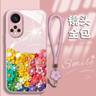 เคสโทรศัพท์มือถือแบบแก้วแข็ง ลายดอกไม้ พร้อมสายคล้อง สําหรับ VIVO X60 Pro X70 Pro X80 Pro X90 Pro Plus Y7S S1 IQOO NEO 3 IQOO Z3 5G