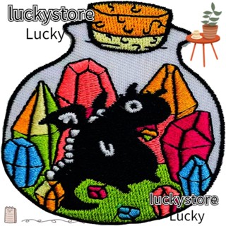 Lucky แผ่นแพทช์ ปักลายมังกรในขวด 2.9x2.1 นิ้ว แนวสร้างสรรค์ สําหรับรีดติดเสื้อแจ็กเก็ต