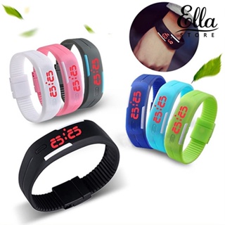 Ellastore123 นาฬิกาข้อมือดิจิทัล LED สายซิลิโคน สีแดง แฟชั่น สําหรับผู้ชาย ผู้หญิง