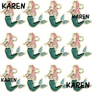 Karen จี้การ์ตูนนางเงือก สีชมพู สีเขียว 30 ชิ้น สําหรับทําเครื่องประดับ สร้อยข้อมือ ต่างหู