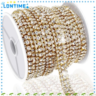 Lontime ริบบิ้นคริสตัล พลอยเทียม ฐานทอง 3 แถว 3 หลา สําหรับตกแต่งเครื่องประดับ DIY