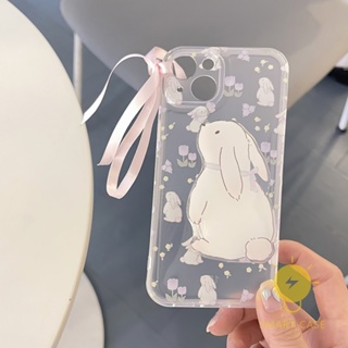 For เคสไอโฟน 14 Pro Max [Cute Rabbit Half Transparent] เคส Phone Case For iPhone 14 Pro Max Plus 13 12 11 For เคสไอโฟน11 Ins Korean Style Retro Classic Couple Shockproof Protective TPU Cover Shell