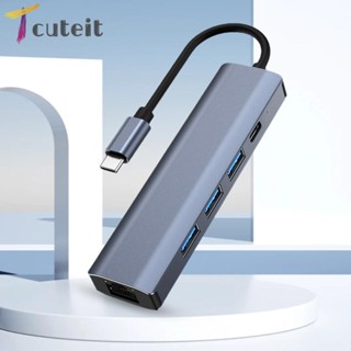 Tcuteit 5 in 1 ฮับ USB C 100W PD 5Gbps Type C เป็น USB 3.0 ปลั๊กแอนด์เพลย์