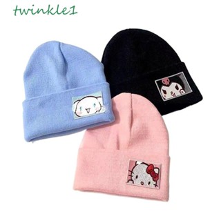 Twinkle1 หมวกถักไหมพรม หมวกสตรีท กลางแจ้ง ป้องกันหู ฤดูหนาว เมโลดี้ สีพื้น สําหรับผู้ชาย ผู้หญิง หมวกอุ่น Cinnamoroll