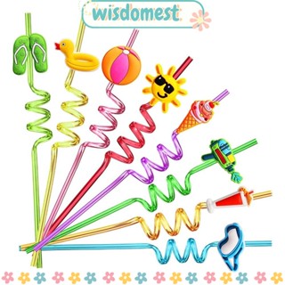 Wisdomest หลอดดูดเครื่องดื่ม พลาสติก หลากสี ใช้ซ้ําได้ ตกแต่งไวน์ ปาร์ตี้ ค็อกเทล ชายหาด ร้อน เครื่องดื่ม สําหรับเด็ก