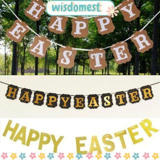 Wisdomest ธงแบนเนอร์ Happy Easter สําหรับตกแต่งบ้าน ปาร์ตี้