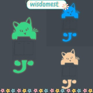 Wisdomest สติกเกอร์ติดผนัง ลายแมวน่ารัก ถอดออกได้ สวิตช์ไฟกลางคืน คอมพิวเตอร์