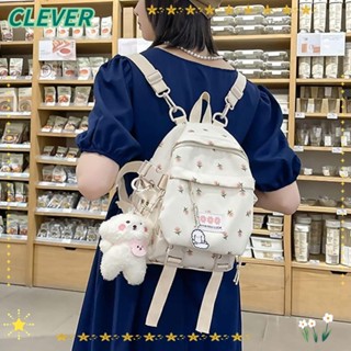 Clever Kawaii กระเป๋าเป้สะพายหลัง ผ้าไนล่อน กันน้ํา ลายดอกไม้น่ารัก สําหรับใส่แล็ปท็อป หนังสือ ไปโรงเรียน