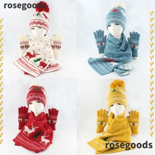 Rosegoods1 ชุดถุงมือ ผ้าพันคอ ผ้าถัก ลายคริสต์มาส กวางเอลก์ ให้ความอบอุ่น แฟชั่นฤดูหนาว