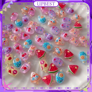 ♕ 50pcs Nail Art Fruit Popsicle Series Jewelry Fluorescent Resin Flat Back Blush Cute Mini 7*12mm อุปกรณ์ตกแต่งเล็บแต่งเล็บสำหรับร้านเล็บ 9 แบบ UPBEST