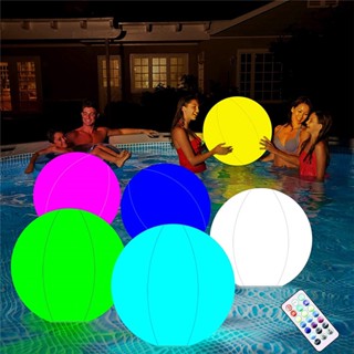 Home&amp;Gardening ลูกบอลชายหาดทำให้พองได้ PVC 16 สีรีโมทคอนโทรลลูกบอลชายหาด LED สำหรับสระว่ายน้ำ