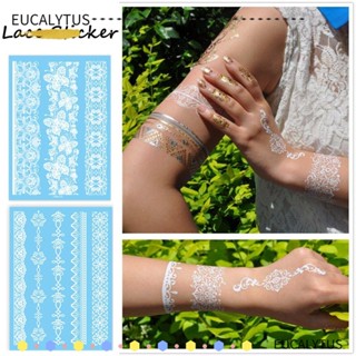 EUTUS สติกเกอร์รอยสัก พิมพ์ลายลูกไม้ ดอกไม้ แขนสีขาว สีดํา สําหรับตกแต่งร่างกาย งานแต่งงาน