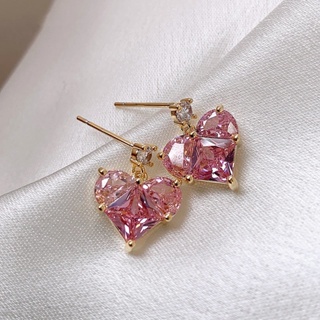 925 silver needle pink love earring female Korean version superflash temperament simple peach heart earrings light extravagant design