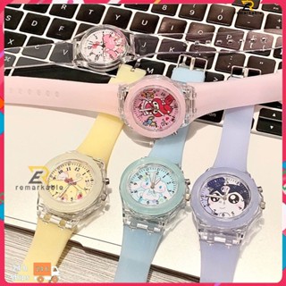 พร้อมสต็อก Kids Sanrio Glow Student Watch นาฬิกาข้อมือ LED การ์ตูนน่ารัก Children&amp;#39;s Jelly Digital Watch โดดเด่น_th