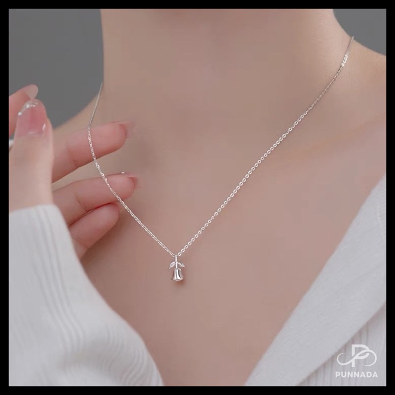 PN005 สร้อยเงินจี้กุหลาบดอกเล็ก (พร้อมแพคเกจครบเซท) งานเกรดพรีเมี่ยม ใส่โดนน้ำได้ไม่ลอกไม่ดำ สินค้าพร้อมส่ง