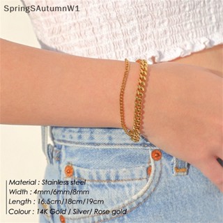 [SpringSAutumnW] สร้อยข้อมือโซ่ สเตนเลส แบบหนา กันน้ํา สีทอง สไตล์พังก์ คลาสสิก เครื่องประดับแฟชั่น สําหรับผู้ชาย [TH]