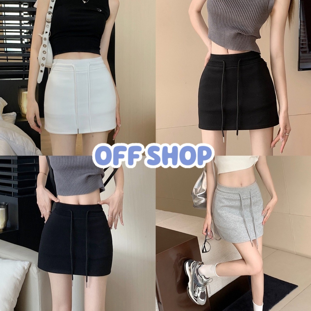 OFF SHOP พร้อมส่ง (OFF-2183) กระโปรงกางเกง 2 สีมีกระเป๋าด้านข้างและเชือกรูดได้เอวสม็อค -NZ-H