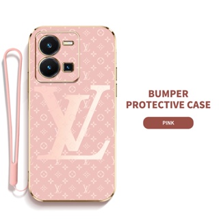 Ybd เคสโทรศัพท์มือถือ ซิลิกาเจล LV พร้อมสายคล้อง บาง ป้องกันเลนส์ สําหรับ Vivo Y35 Plus Y35 Y27 2023