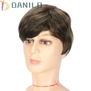 Danilo วิกผมสั้น สังเคราะห์ สีน้ําตาล ระบายอากาศ มองไม่เห็น พิกเซียมธรรมชาติ แฟชั่นสําหรับผู้ชาย