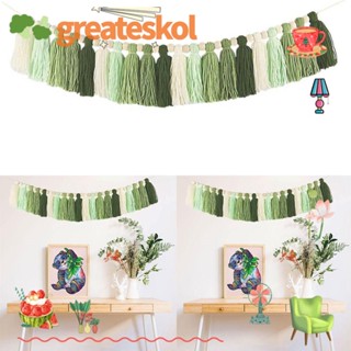 Greateskol พวงมาลัยพู่ ผ้าฝ้าย สีเทา สีเขียว ใช้ง่าย 20 พู่ 2 ชิ้น