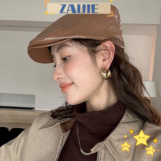 Zaijie24 หมวกเบเร่ต์ หนัง PU ปรับขนาดได้ แฟชั่นฤดูใบไม้ร่วง ฤดูหนาว สไตล์เรโทร สําหรับเด็กผู้ชาย