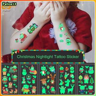 Christmas Glow-in-the-dark Tattoo สติกเกอร์กันน้ำและเหงื่อปลอดภัยเด็กการ์ตูนสติกเกอร์ชั่วคราว-FE