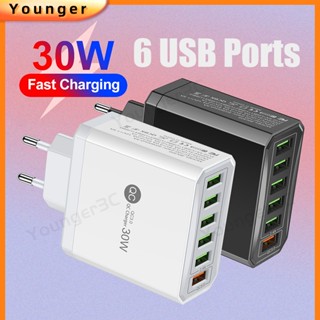 อะแดปเตอร์ชาร์จเร็ว 30W 5USB+QC3.0 6 พอร์ต Usb 6A สําหรับ ios Type C Micro