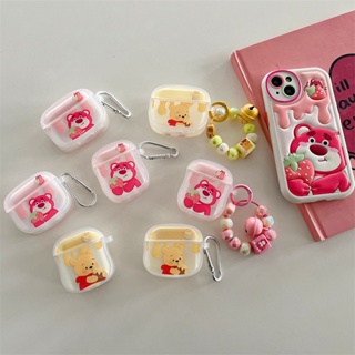 เคสหูฟังบลูทูธไร้สาย ลายการ์ตูนหมีสตรอเบอร์รี่น่ารัก สําหรับ AirPods Pro2 2 3