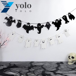 Yolo ธงแบนเนอร์กระดาษ ลายผีฮาโลวีน DIY สําหรับแขวนตกแต่ง