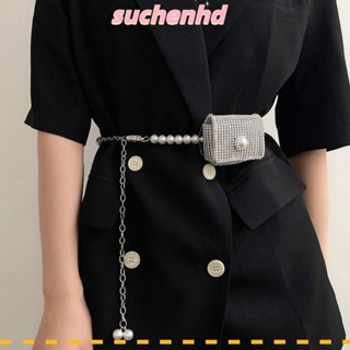 Suchenhd กระเป๋าสะพายข้าง กระเป๋าใส่เหรียญ ประดับพลอยเทียม ขนาดเล็ก คุณภาพดี แต่งสายโซ่ยาว แฟชั่นสําหรับผู้หญิง