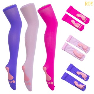 Roy ถุงน่องยาวเหนือเข่า สีชมพู ลายรอยเท้าน่ารัก
