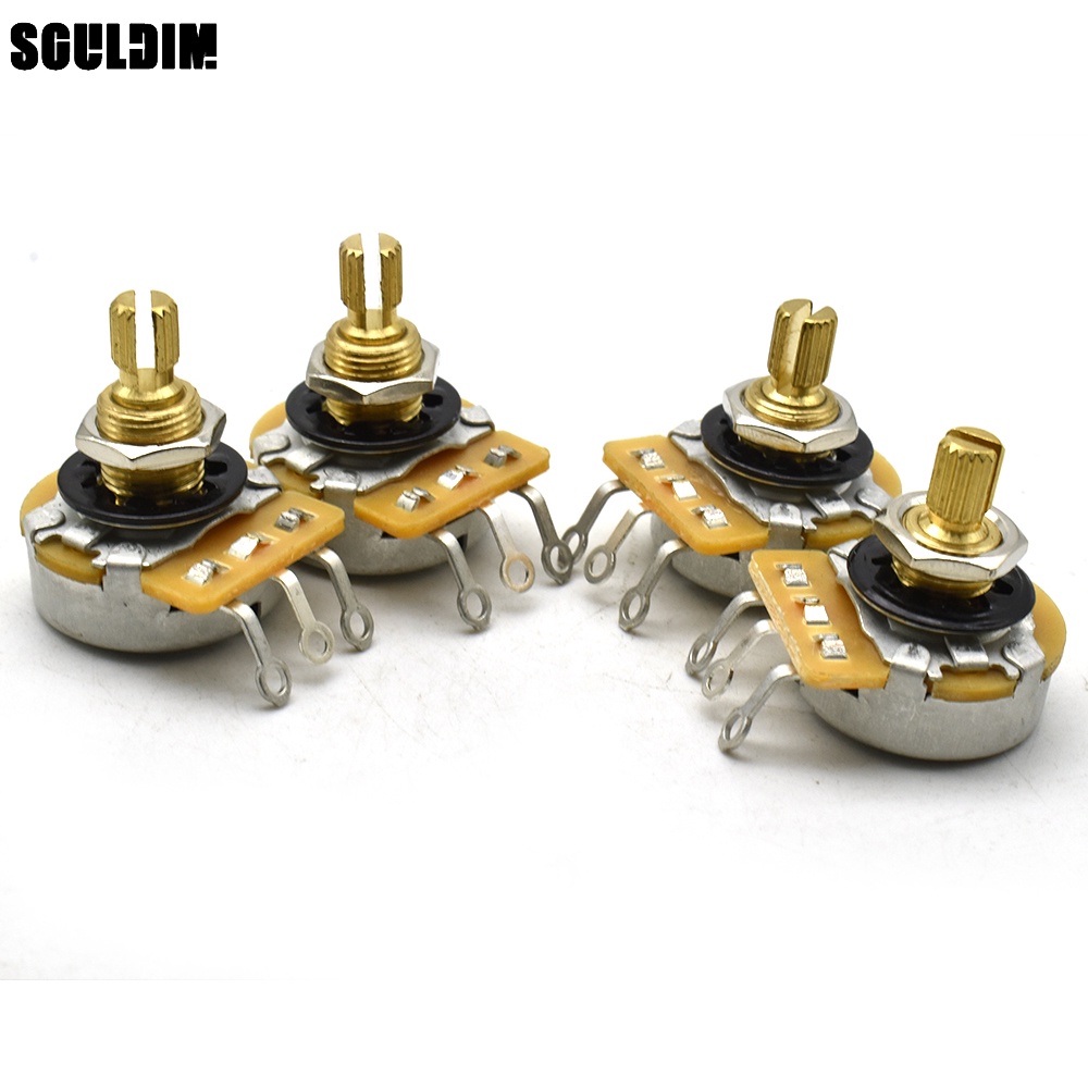 4 ชิ้นทองเหลืองบริสุทธิ์เพลากีตาร์หม้อ Log A หรือ Linear 250 K/500 K ทองเหลืองเพลา Volume Tone Potentiometers สําหรับกีตาร์ไฟฟ้า