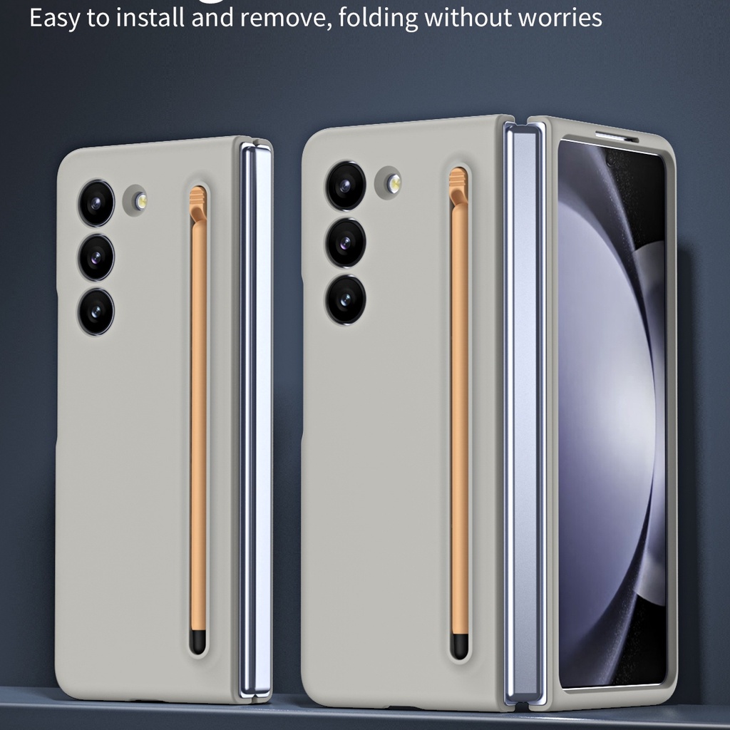 เคสป้องกันผิว สําหรับ Samsung Galaxy Z Fold 3 Fold 4 Fold 5 เคส พร้อมช่องใส่ปากกา อีเจคเตอร์ พับได้ ฝาครอบป้องกันธุรกิจ