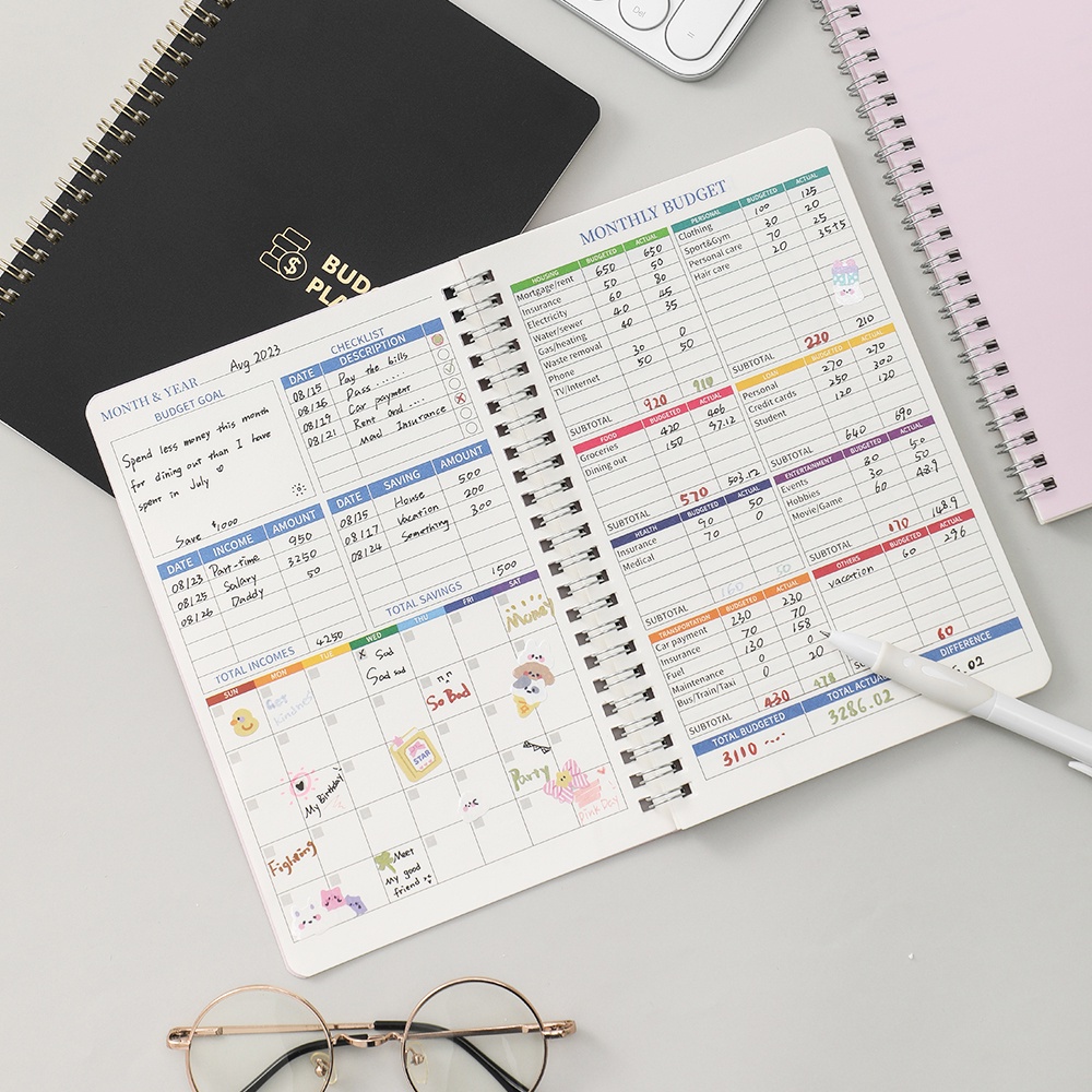 Imoda 2024 สมุดแพลนเนอร์ แพลนเนอร์รายสัปดาห์ รายเดือน ปกแข็ง PVC พร้อมตัวติดตามรายจ่าย สมุดบัญชี สําหรับบ้าน สํานักงาน 50 แผ่น