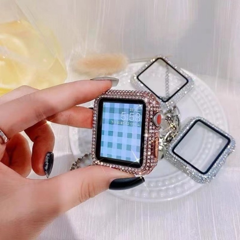 กระจกวิบวับ และฝาครอบ สําหรับ Apple Watch Case 49/45/41 มม. 40 มม. 44 มม. กันชนเพชร และตัวป้องกันหน้าจอ Iwatch Series 9 8 Ultra 2 7 6 5 SE 4 3