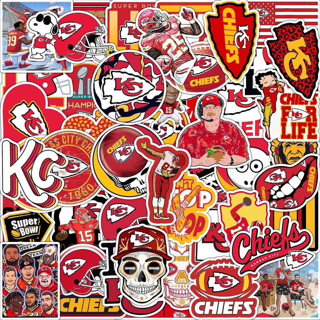 สติกเกอร์ PVC กันน้ํา ลายทีม NFL Kansas City Chiefs 50 ชิ้น
