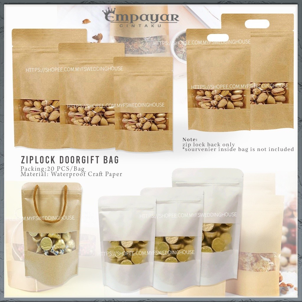 20PCS-ZIPLOCK BAG / KRAFT ZIP WINDOW GOODIES BAG / KRAFT PAPER ZPPER BAG / LPBC315-A/ LPBC322/LPBC31