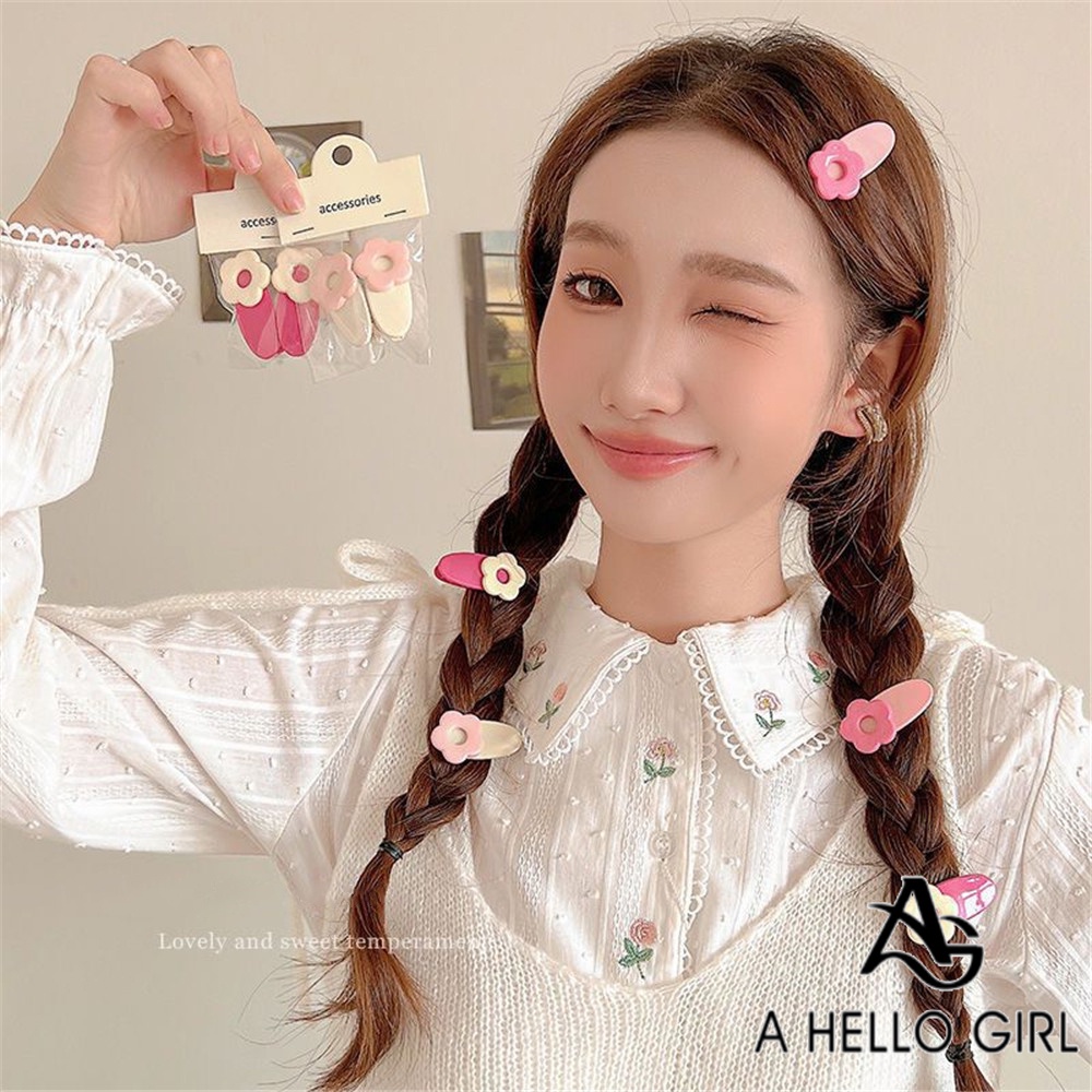 A HELLO GIRL กิ๊บติดผม ทรงวงรี ลายดอกไม้ สีชมพู สไตล์ญี่ปุ่น สําหรับผู้หญิง