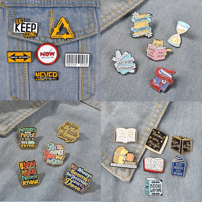เข็มกลัด รูปข้อความ Just Keep Going Badges Read Lover เครื่องประดับ สําหรับนักเรียน ของขวัญ