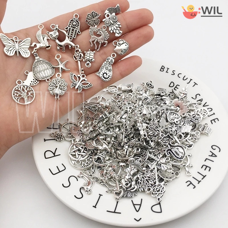 100 ชิ้น / ล็อต สร้างสรรค์ หรูหรา ผสม วินเทจ สีเงิน จี้ DIY สวยหรู แฟชั่น เครื่องประดับ ทําด้วยมือ โลหะ อุปกรณ์