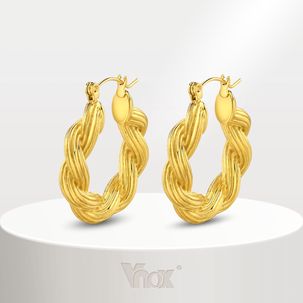 Vnox ต่างหูห่วง สเตนเลส ทอง 18K รูปตัว U กันแพ้ สําหรับผู้หญิง