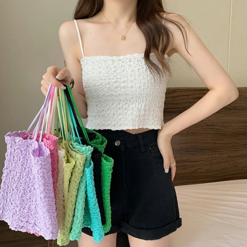 Grace&Chiliสายเดี่ยวสปาเกตตี้ เสื้อครอปสายเดี่ยว  สีกร๊ดเลยอะ 10 สี 32081